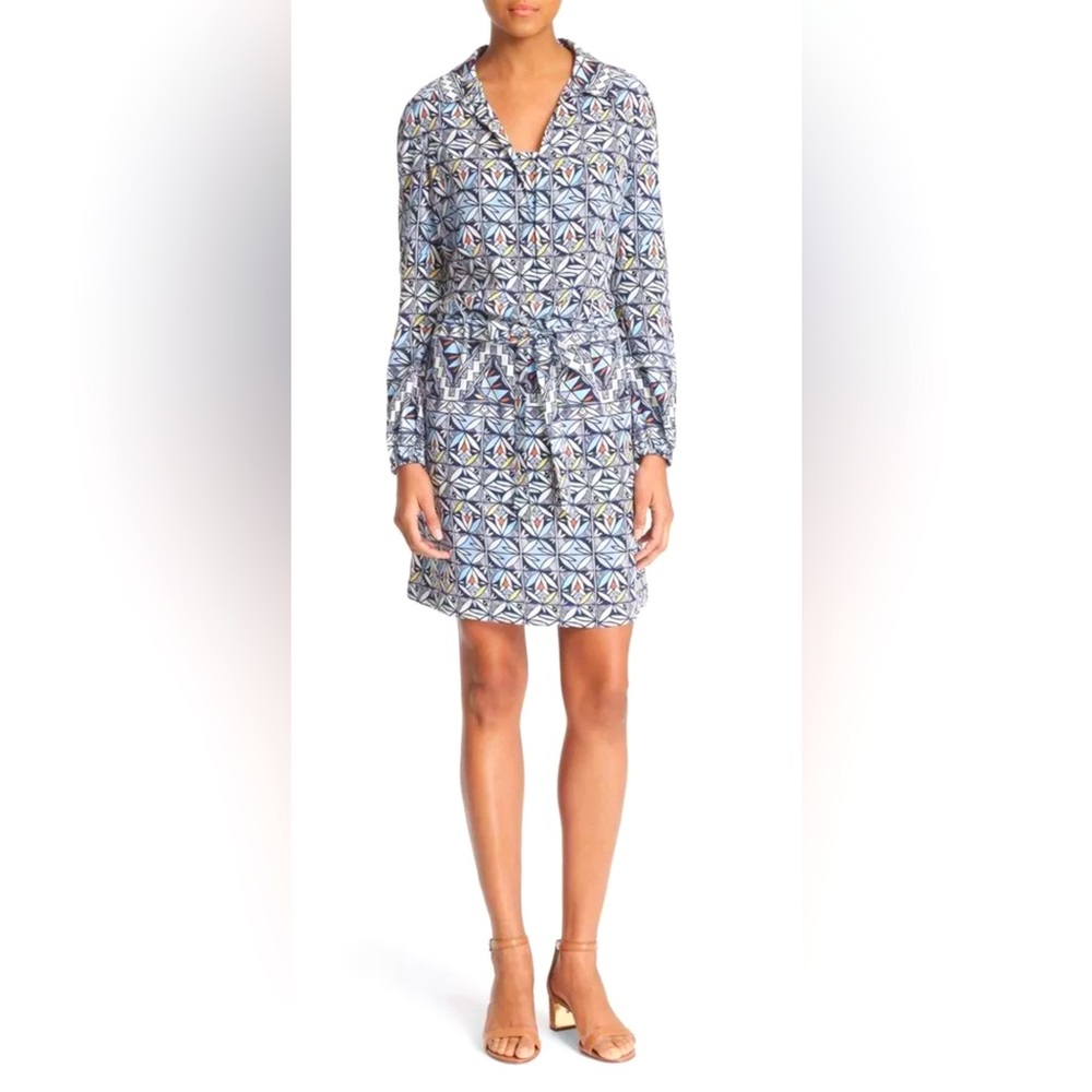Tory Burch Geometric Blue and White Midi Dress